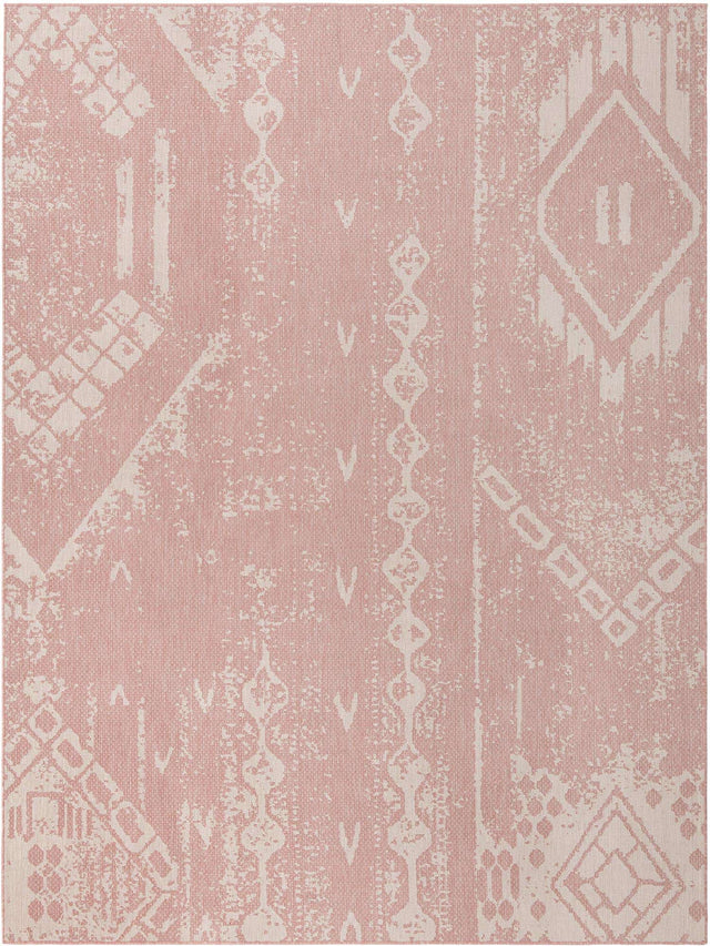 Pink 9' x 12' Outdoor Bohemian Rectangle Area Rug Weather Resistant for Patio, Deck, Terrace, Balcony, Porch 100% Polypropylene Boho Carpet Mat for Sale at Rug Engine