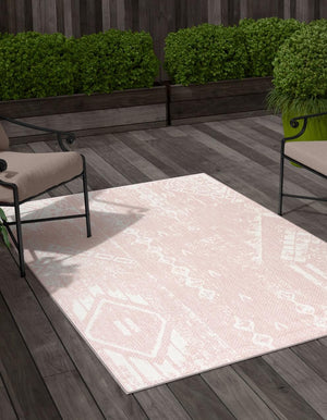 Pink 9' x 12' Outdoor Bohemian Rectangle Area Rug Weather Resistant for Patio, Deck, Terrace, Balcony, Porch 100% Polypropylene Boho Carpet Mat for Sale at Rug Engine