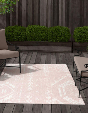 Pink 9' x 12' Outdoor Bohemian Rectangle Area Rug Weather Resistant for Patio, Deck, Terrace, Balcony, Porch 100% Polypropylene Boho Carpet Mat for Sale at Rug Engine