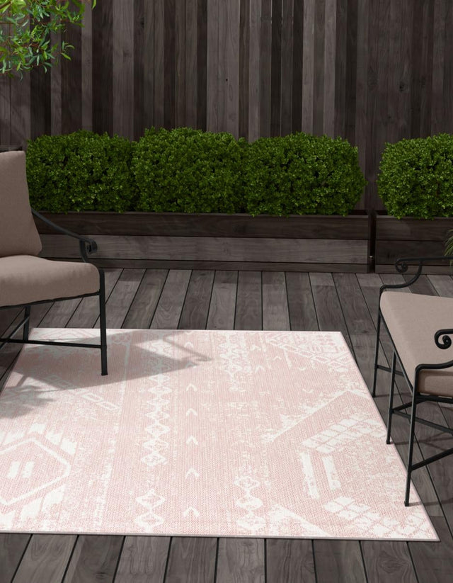 Pink 10' x 13' 1 Outdoor Bohemian Rectangle Area Rug Weather Resistant for Patio, Deck, Terrace, Balcony, Porch 100% Polypropylene Boho Carpet Mat for Sale at Rug Engine