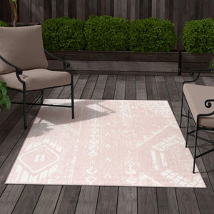 Pink 5' 3 x 8' Outdoor Bohemian Rectangle Area Rug Weather Resistant for Patio, Deck, Terrace, Balcony, Porch 100% Polypropylene Boho Carpet Mat for Sale at Rug Engine