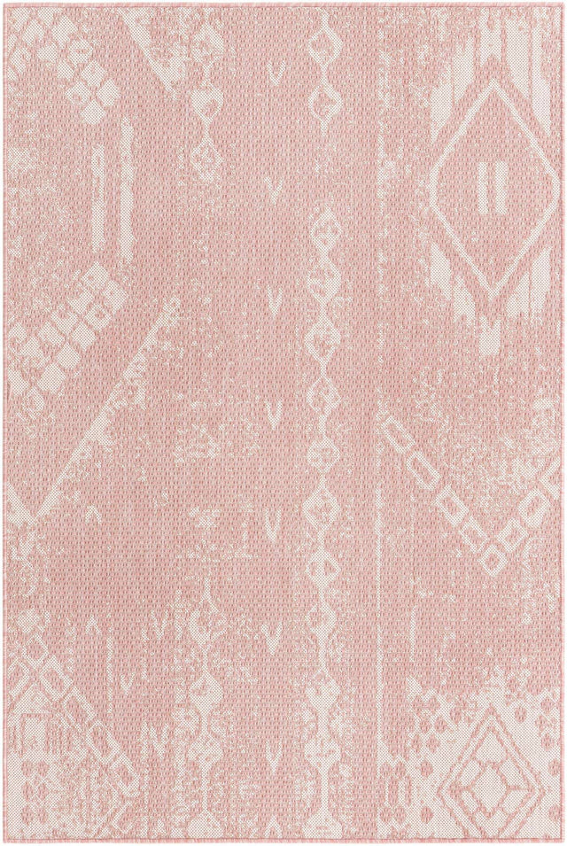 Pink 4' 1 x 6' 1 Outdoor Bohemian Rectangle Area Rug Weather Resistant for Patio, Deck, Terrace, Balcony, Porch 100% Polypropylene Boho Carpet Mat for Sale at Rug Engine