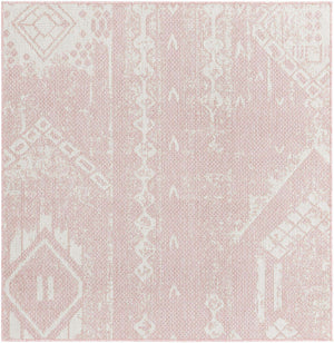 Pink 5' 3 x 5' 3 Outdoor Bohemian Square Area Rug Weather Resistant for Patio, Deck, Terrace, Balcony, Porch 100% Polypropylene Boho Carpet Mat for Sale at Rug Engine