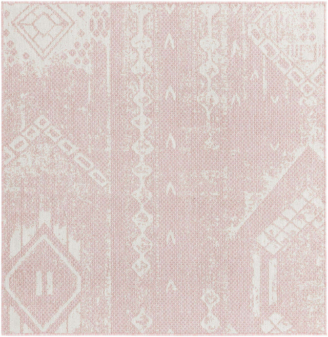 Pink 5' 3 x 5' 3 Outdoor Bohemian Square Area Rug Weather Resistant for Patio, Deck, Terrace, Balcony, Porch 100% Polypropylene Boho Carpet Mat for Sale at Rug Engine