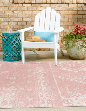 Pink 10' 8 x 10' 8 Outdoor Bohemian Square Area Rug Weather Resistant for Patio, Deck, Terrace, Balcony, Porch 100% Polypropylene Boho Carpet Mat for Sale at Rug Engine