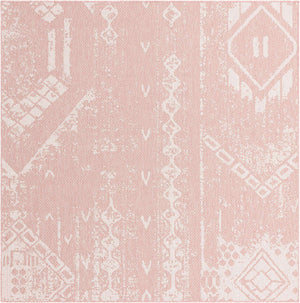 Pink 7' 1 x 7' 1 Outdoor Bohemian Square Area Rug Weather Resistant for Patio, Deck, Terrace, Balcony, Porch 100% Polypropylene Boho Carpet Mat for Sale at Rug Engine