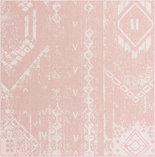 Pink 7' 1 x 7' 1 Outdoor Bohemian Square Area Rug Weather Resistant for Patio, Deck, Terrace, Balcony, Porch 100% Polypropylene Boho Carpet Mat for Sale at Rug Engine