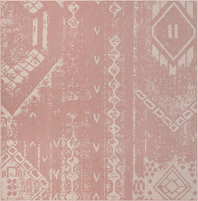 Pink 13' 1 x 13' 1 Outdoor Bohemian Square Area Rug Weather Resistant for Patio, Deck, Terrace, Balcony, Porch 100% Polypropylene Boho Carpet Mat for Sale at Rug Engine