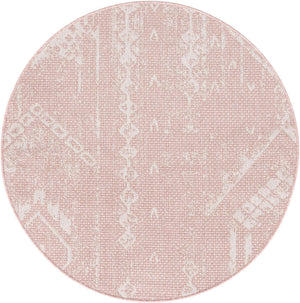 Pink 3' 1 x 3' 1 Outdoor Bohemian Round Area Rug Weather Resistant for Patio, Deck, Terrace, Balcony, Porch 100% Polypropylene Boho Carpet Mat for Sale at Rug Engine