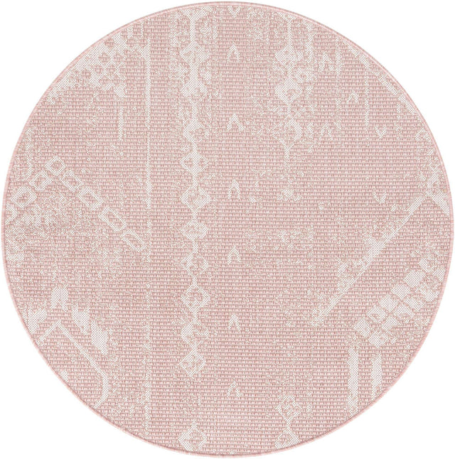 Pink 3' 1 x 3' 1 Outdoor Bohemian Round Area Rug Weather Resistant for Patio, Deck, Terrace, Balcony, Porch 100% Polypropylene Boho Carpet Mat for Sale at Rug Engine