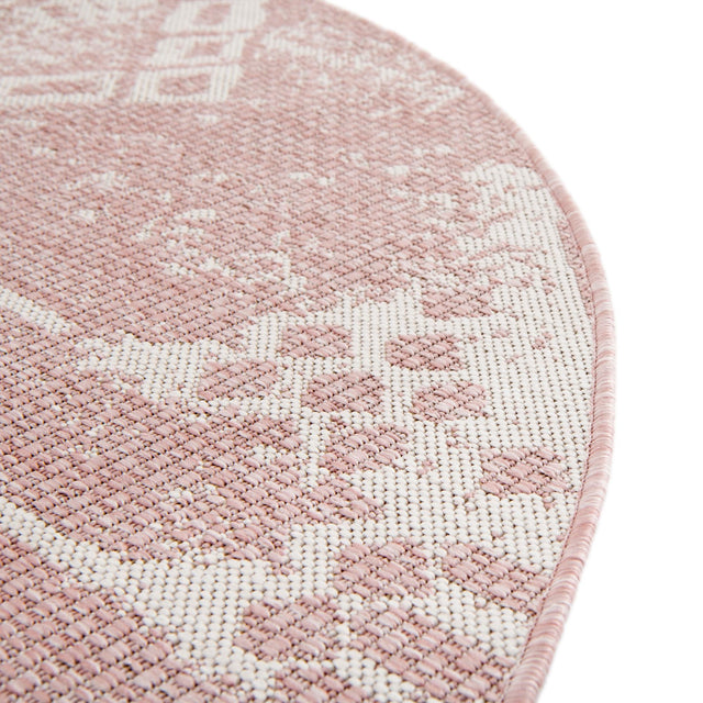 Pink 3' 1 x 3' 1 Outdoor Bohemian Round Area Rug Weather Resistant for Patio, Deck, Terrace, Balcony, Porch 100% Polypropylene Boho Carpet Mat for Sale at Rug Engine