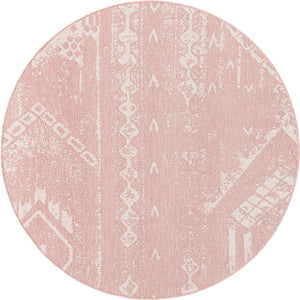 Pink 6' 1 x 6' 1 Outdoor Bohemian Round Area Rug Weather Resistant for Patio, Deck, Terrace, Balcony, Porch 100% Polypropylene Boho Carpet Mat for Sale at Rug Engine