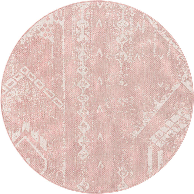 Pink 6' 1 x 6' 1 Outdoor Bohemian Round Area Rug Weather Resistant for Patio, Deck, Terrace, Balcony, Porch 100% Polypropylene Boho Carpet Mat for Sale at Rug Engine
