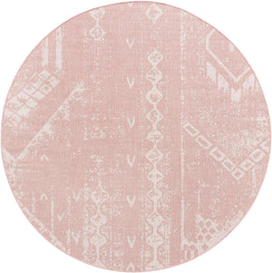 Pink 7' 10 x 7' 10 Outdoor Bohemian Round Area Rug Weather Resistant for Patio, Deck, Terrace, Balcony, Porch 100% Polypropylene Boho Carpet Mat for Sale at Rug Engine