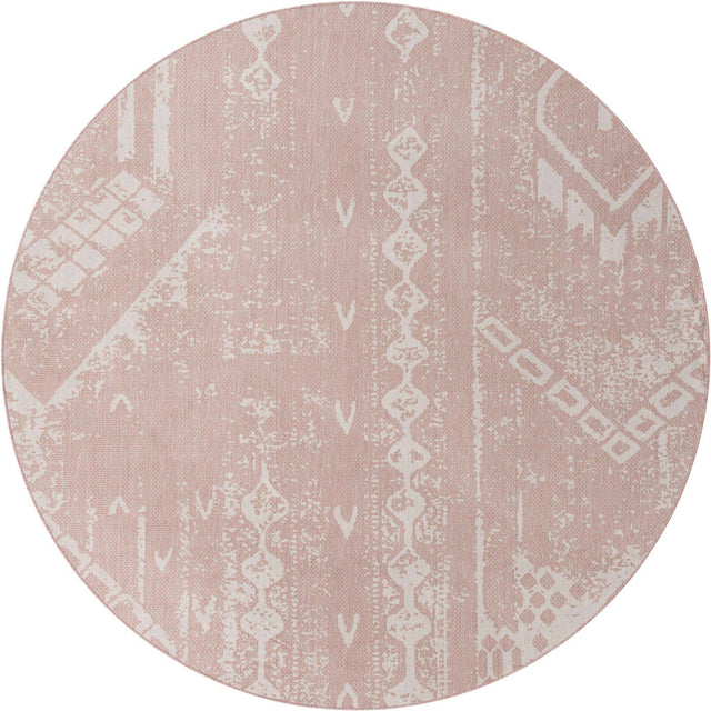 Pink 10' 8 x 10' 8 Outdoor Bohemian Round Area Rug Weather Resistant for Patio, Deck, Terrace, Balcony, Porch 100% Polypropylene Boho Carpet Mat for Sale at Rug Engine