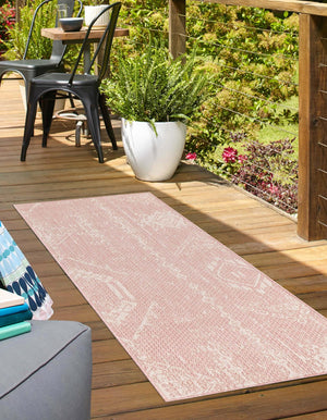 Pink 3' 3 x 14' 1 Outdoor Bohemian Runner Area Rug Weather Resistant for Patio, Deck, Terrace, Balcony, Porch 100% Polypropylene Boho Carpet Mat for Sale at Rug Engine