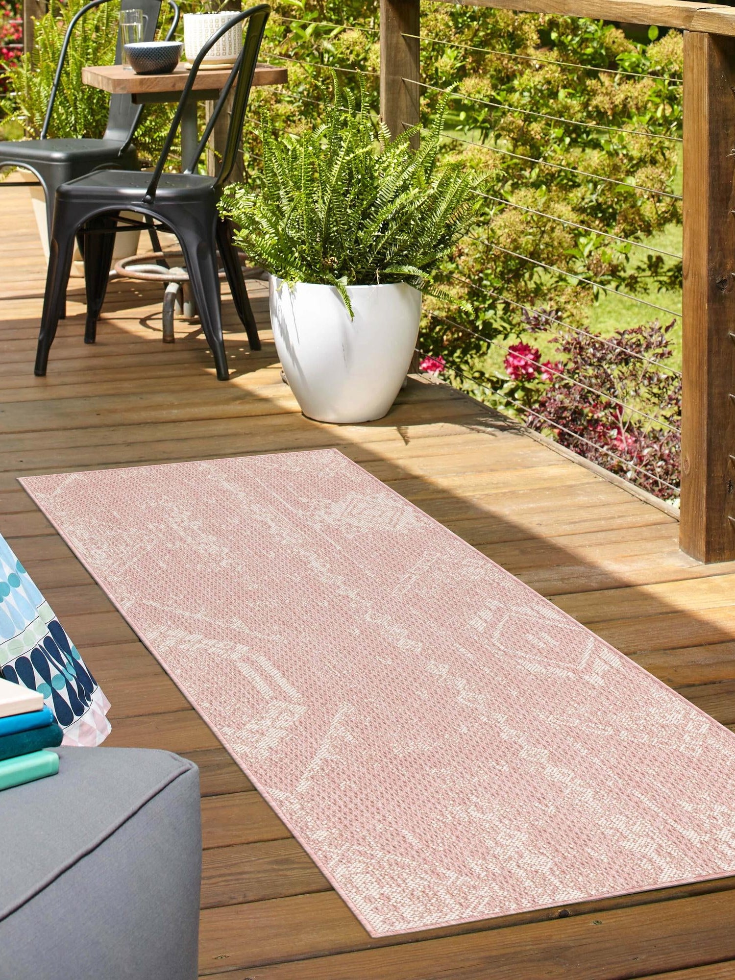 Pink 2' x 8' Outdoor Bohemian Runner Area Rug Weather Resistant for Patio, Deck, Terrace, Balcony, Porch 100% Polypropylene Boho Carpet Mat for Sale at Rug Engine