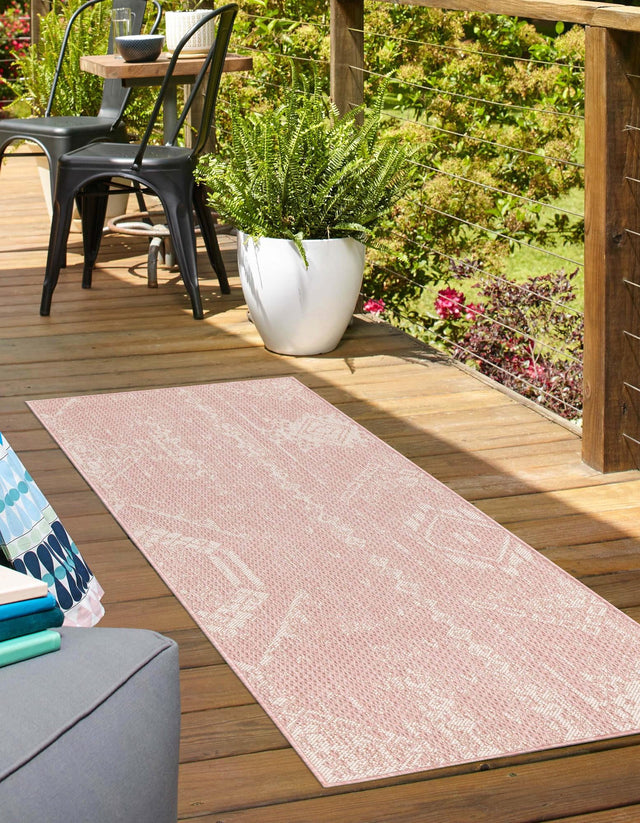 Pink 2' x 8' Outdoor Bohemian Runner Area Rug Weather Resistant for Patio, Deck, Terrace, Balcony, Porch 100% Polypropylene Boho Carpet Mat for Sale at Rug Engine