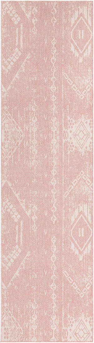 Pink 2' 7 x 12' Outdoor Bohemian Runner Area Rug Weather Resistant for Patio, Deck, Terrace, Balcony, Porch 100% Polypropylene Boho Carpet Mat for Sale at Rug Engine