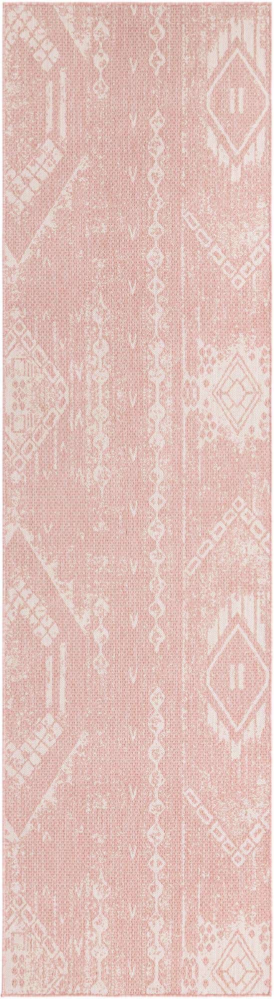 Pink 2' 7 x 12' Outdoor Bohemian Runner Area Rug Weather Resistant for Patio, Deck, Terrace, Balcony, Porch 100% Polypropylene Boho Carpet Mat for Sale at Rug Engine