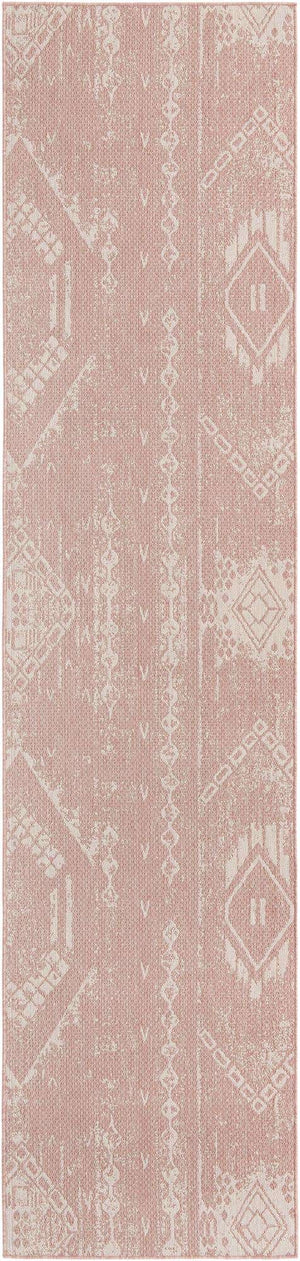 Pink 3' 3 x 14' 1 Outdoor Bohemian Runner Area Rug Weather Resistant for Patio, Deck, Terrace, Balcony, Porch 100% Polypropylene Boho Carpet Mat for Sale at Rug Engine
