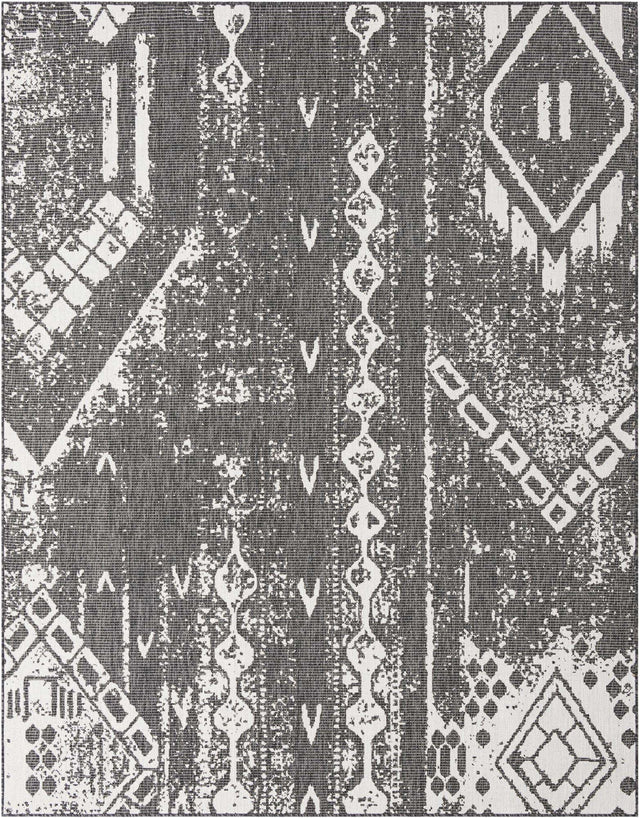 Charcoal Gray 7' 10 x 10' Outdoor Bohemian Rectangle Area Rug Weather Resistant for Patio, Deck, Terrace, Balcony, Porch 100% Polypropylene Boho Carpet Mat for Sale at Rug Engine