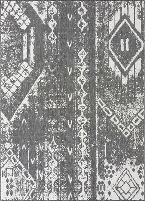 Charcoal Gray 7' 1 x 10' Outdoor Bohemian Rectangle Area Rug Weather Resistant for Patio, Deck, Terrace, Balcony, Porch 100% Polypropylene Boho Carpet Mat for Sale at Rug Engine
