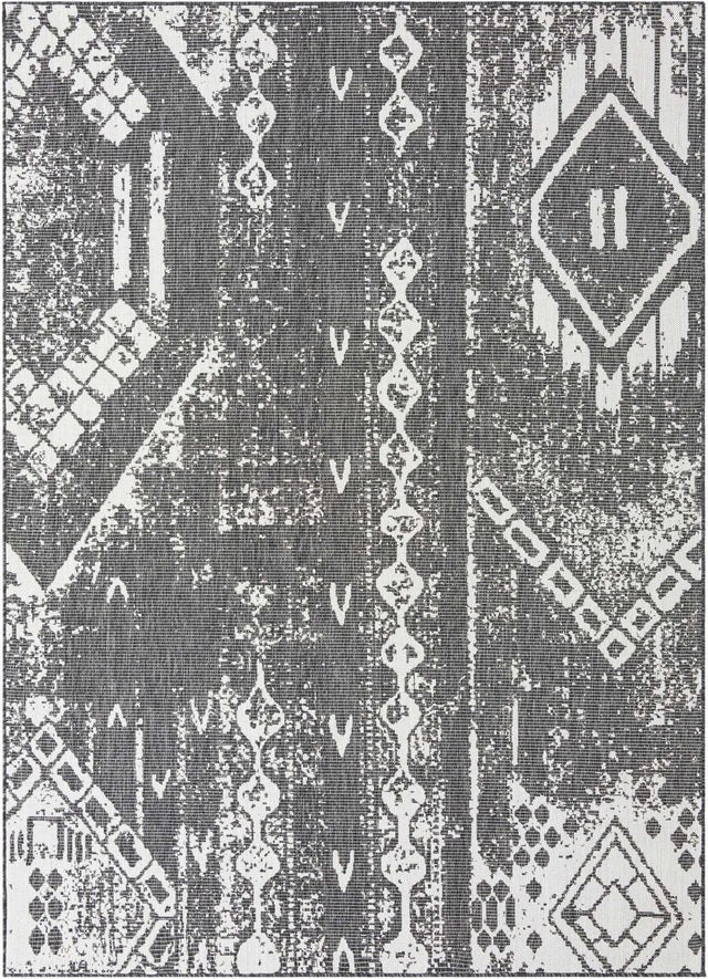 Charcoal Gray 7' 1 x 10' Outdoor Bohemian Rectangle Area Rug Weather Resistant for Patio, Deck, Terrace, Balcony, Porch 100% Polypropylene Boho Carpet Mat for Sale at Rug Engine