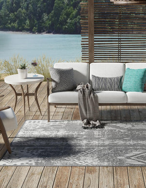 Charcoal Gray 6' 1 x 9' Outdoor Bohemian Rectangle Area Rug Weather Resistant for Patio, Deck, Terrace, Balcony, Porch 100% Polypropylene Boho Carpet Mat for Sale at Rug Engine