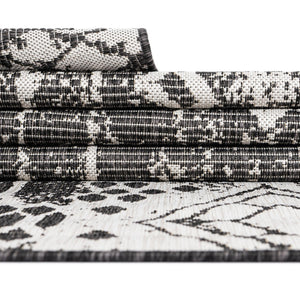 Charcoal Gray 6' 1 x 9' Outdoor Bohemian Rectangle Area Rug Weather Resistant for Patio, Deck, Terrace, Balcony, Porch 100% Polypropylene Boho Carpet Mat for Sale at Rug Engine