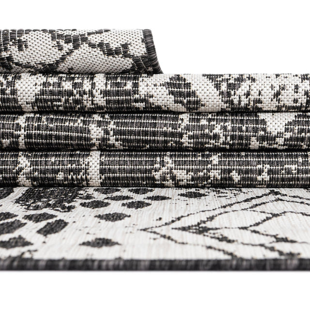 Charcoal Gray 6' 1 x 9' Outdoor Bohemian Rectangle Area Rug Weather Resistant for Patio, Deck, Terrace, Balcony, Porch 100% Polypropylene Boho Carpet Mat for Sale at Rug Engine