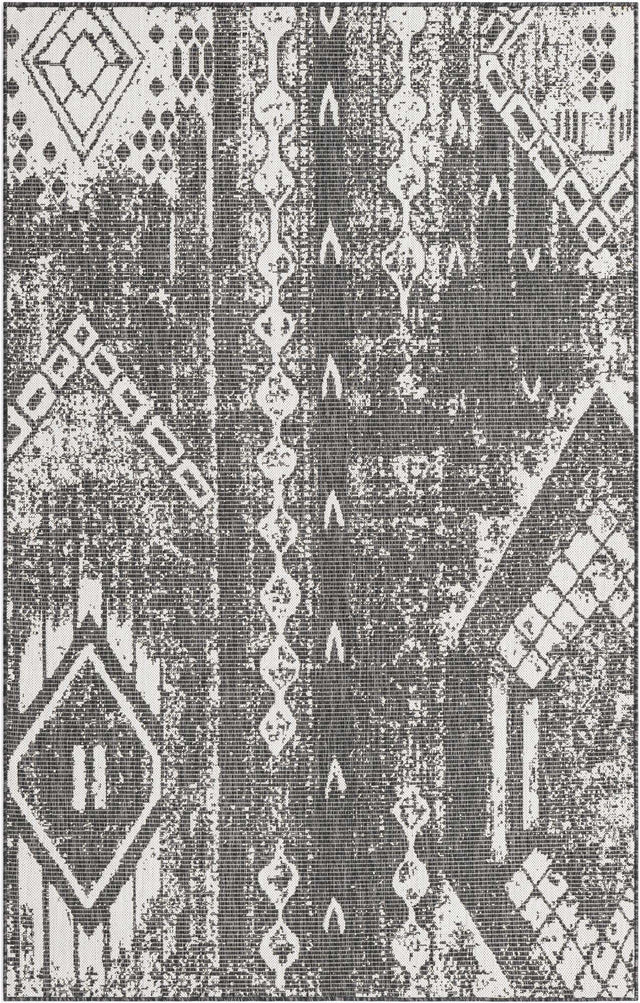 Charcoal Gray 5' 3 x 8' Outdoor Bohemian Rectangle Area Rug Weather Resistant for Patio, Deck, Terrace, Balcony, Porch 100% Polypropylene Boho Carpet Mat for Sale at Rug Engine