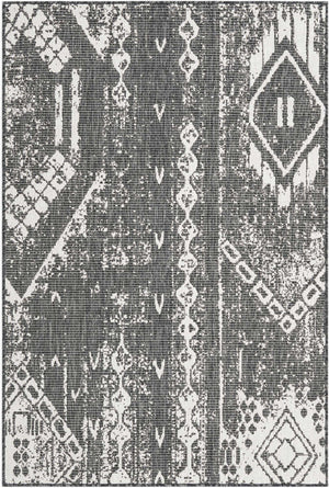 Charcoal Gray 4' 1 x 6' 1 Outdoor Bohemian Rectangle Area Rug Weather Resistant for Patio, Deck, Terrace, Balcony, Porch 100% Polypropylene Boho Carpet Mat for Sale at Rug Engine