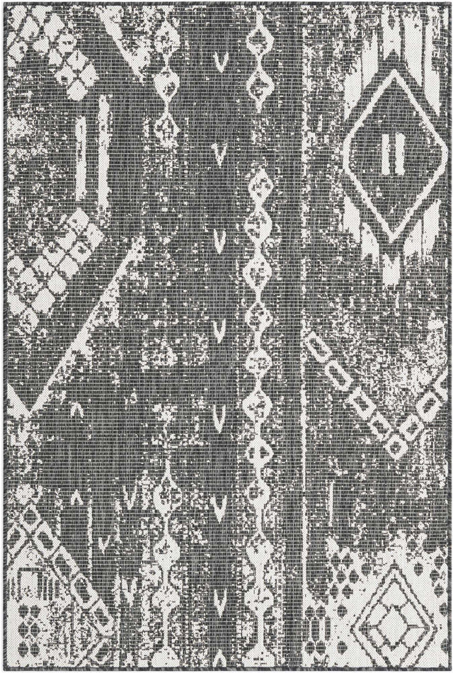 Charcoal Gray 4' 1 x 6' 1 Outdoor Bohemian Rectangle Area Rug Weather Resistant for Patio, Deck, Terrace, Balcony, Porch 100% Polypropylene Boho Carpet Mat for Sale at Rug Engine
