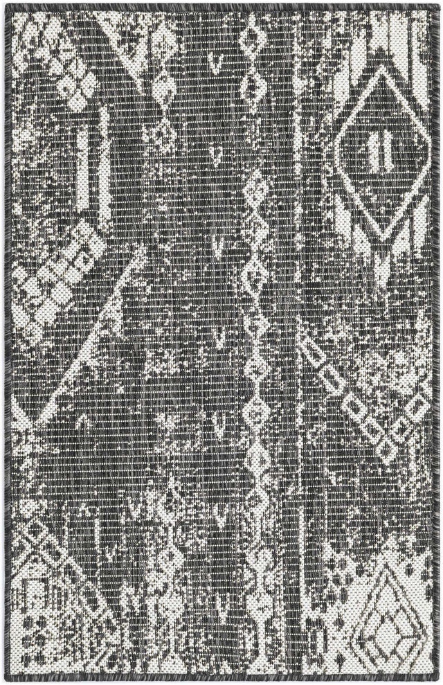 Charcoal Gray 2' x 3' 1 Outdoor Bohemian Rectangle Area Rug Weather Resistant for Patio, Deck, Terrace, Balcony, Porch 100% Polypropylene Boho Carpet Mat for Sale at Rug Engine