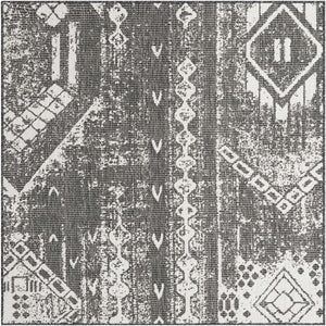 Charcoal Gray 5' 3 x 5' 3 Outdoor Bohemian Square Area Rug Weather Resistant for Patio, Deck, Terrace, Balcony, Porch 100% Polypropylene Boho Carpet Mat for Sale at Rug Engine