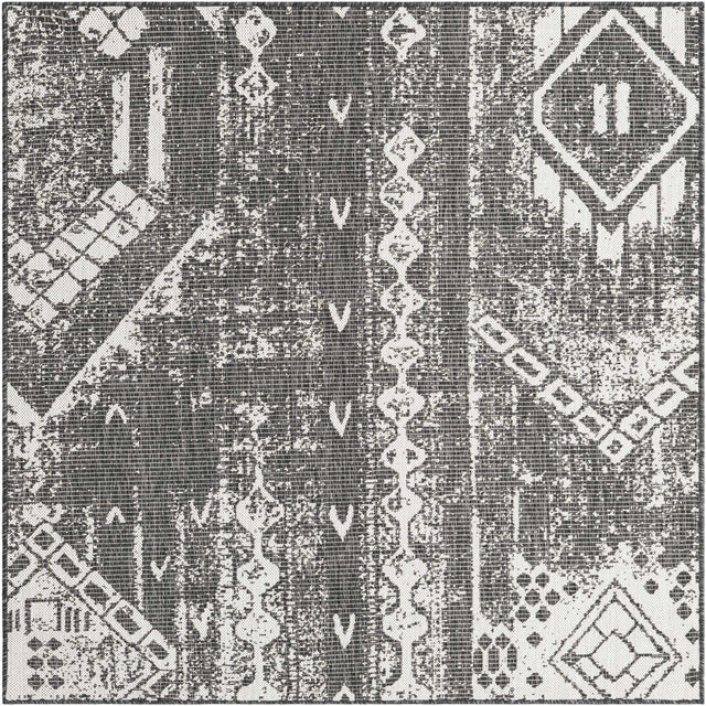 Charcoal Gray 5' 3 x 5' 3 Outdoor Bohemian Square Area Rug Weather Resistant for Patio, Deck, Terrace, Balcony, Porch 100% Polypropylene Boho Carpet Mat for Sale at Rug Engine