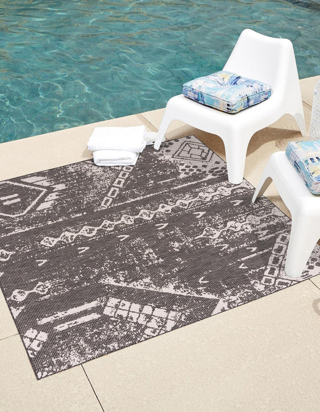 Charcoal Gray 13' 1 x 13' 1 Outdoor Bohemian Square Area Rug Weather Resistant for Patio, Deck, Terrace, Balcony, Porch 100% Polypropylene Boho Carpet Mat for Sale at Rug Engine
