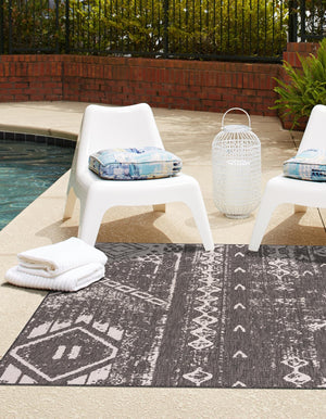 Charcoal Gray 7' 1 x 7' 1 Outdoor Bohemian Square Area Rug Weather Resistant for Patio, Deck, Terrace, Balcony, Porch 100% Polypropylene Boho Carpet Mat for Sale at Rug Engine