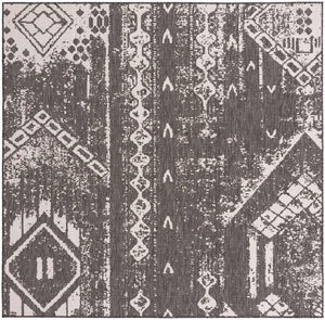Charcoal Gray 7' 1 x 7' 1 Outdoor Bohemian Square Area Rug Weather Resistant for Patio, Deck, Terrace, Balcony, Porch 100% Polypropylene Boho Carpet Mat for Sale at Rug Engine