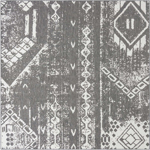 Charcoal Gray 10' 8 x 10' 8 Outdoor Bohemian Square Area Rug Weather Resistant for Patio, Deck, Terrace, Balcony, Porch 100% Polypropylene Boho Carpet Mat for Sale at Rug Engine