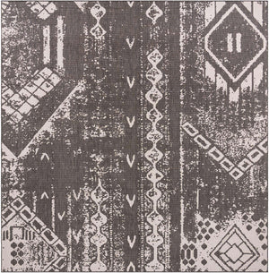 Charcoal Gray 13' 1 x 13' 1 Outdoor Bohemian Square Area Rug Weather Resistant for Patio, Deck, Terrace, Balcony, Porch 100% Polypropylene Boho Carpet Mat for Sale at Rug Engine