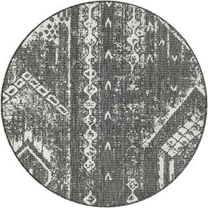 Charcoal Gray 4' 1 x 4' 1 Outdoor Bohemian Round Area Rug Weather Resistant for Patio, Deck, Terrace, Balcony, Porch 100% Polypropylene Boho Carpet Mat for Sale at Rug Engine