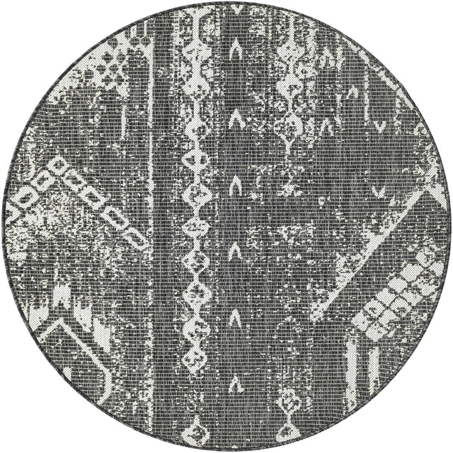 Charcoal Gray 4' 1 x 4' 1 Outdoor Bohemian Round Area Rug Weather Resistant for Patio, Deck, Terrace, Balcony, Porch 100% Polypropylene Boho Carpet Mat for Sale at Rug Engine