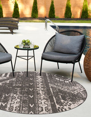 Charcoal Gray 4' 1 x 4' 1 Outdoor Bohemian Round Area Rug Weather Resistant for Patio, Deck, Terrace, Balcony, Porch 100% Polypropylene Boho Carpet Mat for Sale at Rug Engine