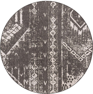 Charcoal Gray 6' 1 x 6' 1 Outdoor Bohemian Round Area Rug Weather Resistant for Patio, Deck, Terrace, Balcony, Porch 100% Polypropylene Boho Carpet Mat for Sale at Rug Engine