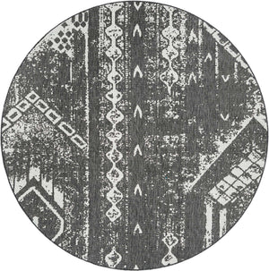 Charcoal Gray 7' 10 x 7' 10 Outdoor Bohemian Round Area Rug Weather Resistant for Patio, Deck, Terrace, Balcony, Porch 100% Polypropylene Boho Carpet Mat for Sale at Rug Engine