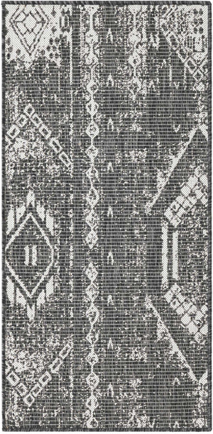 Charcoal Gray 2' x 4' 1 Outdoor Bohemian Runner Area Rug Weather Resistant for Patio, Deck, Terrace, Balcony, Porch 100% Polypropylene Boho Carpet Mat for Sale at Rug Engine