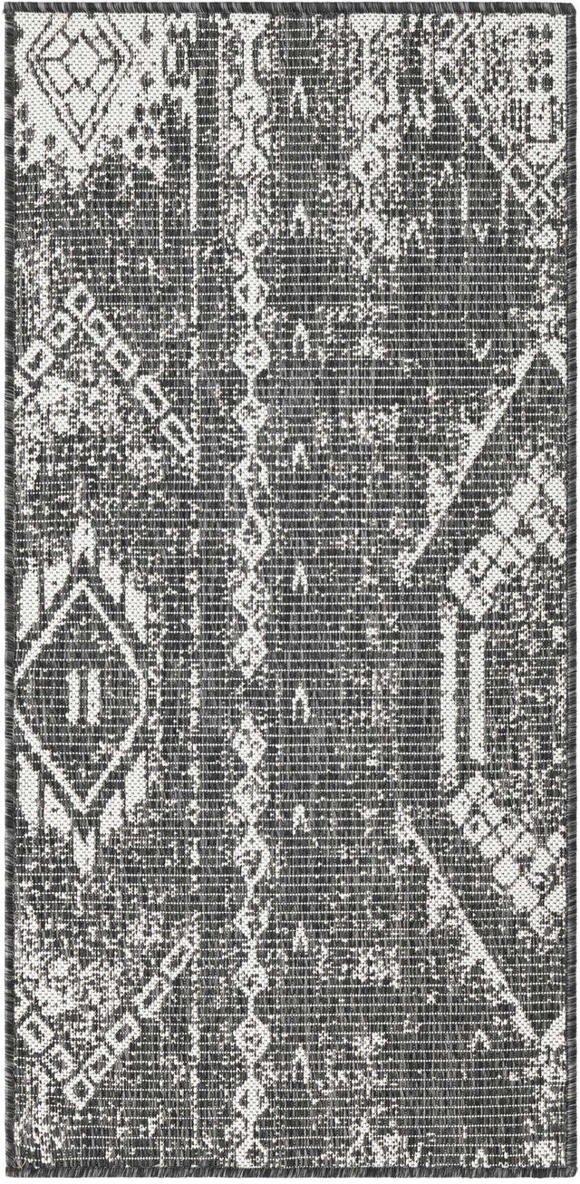 Charcoal Gray 2' x 4' 1 Outdoor Bohemian Runner Area Rug Weather Resistant for Patio, Deck, Terrace, Balcony, Porch 100% Polypropylene Boho Carpet Mat for Sale at Rug Engine