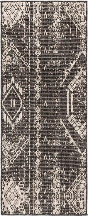 Charcoal Gray 2' x 5' 3 Outdoor Bohemian Runner Area Rug Weather Resistant for Patio, Deck, Terrace, Balcony, Porch 100% Polypropylene Boho Carpet Mat for Sale at Rug Engine
